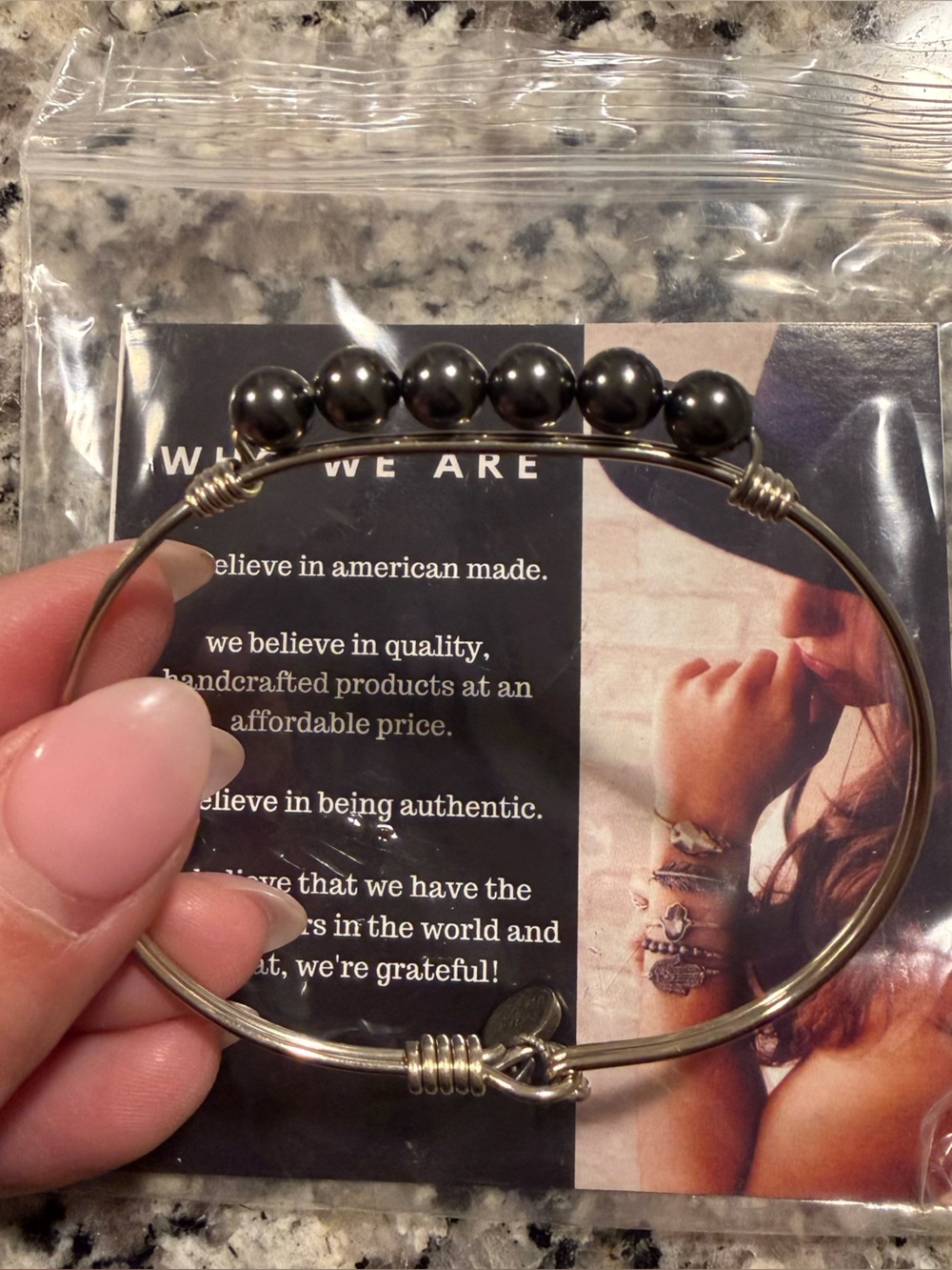 Luca + Danni Hematite Bead Wire Bangle Bracelet - Gunmetal Gray